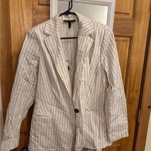 Lane Bryant Pinstriped Cream Blazer